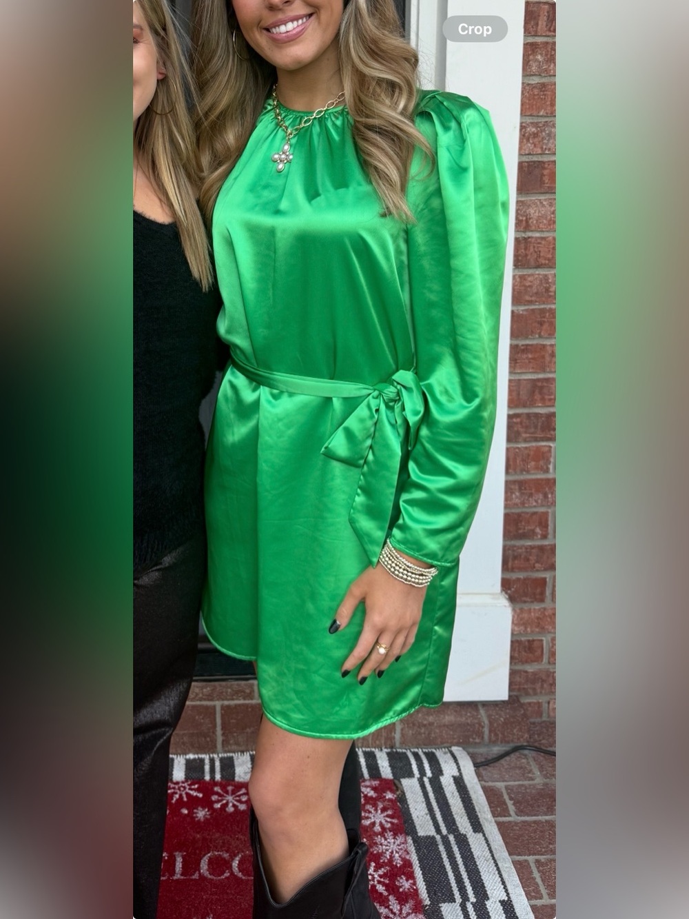 a new day Bright Green Satin Mini Dress with Tie Waist